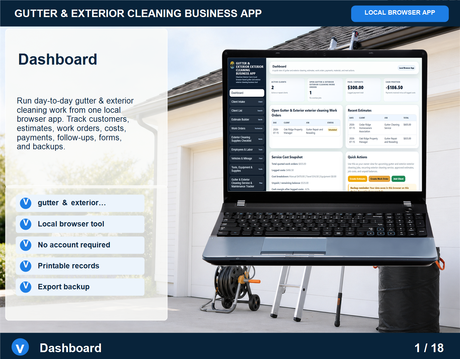 Gutter Exterior Cleaning business app Gutter Exterior Cleaning screen for service workflow management